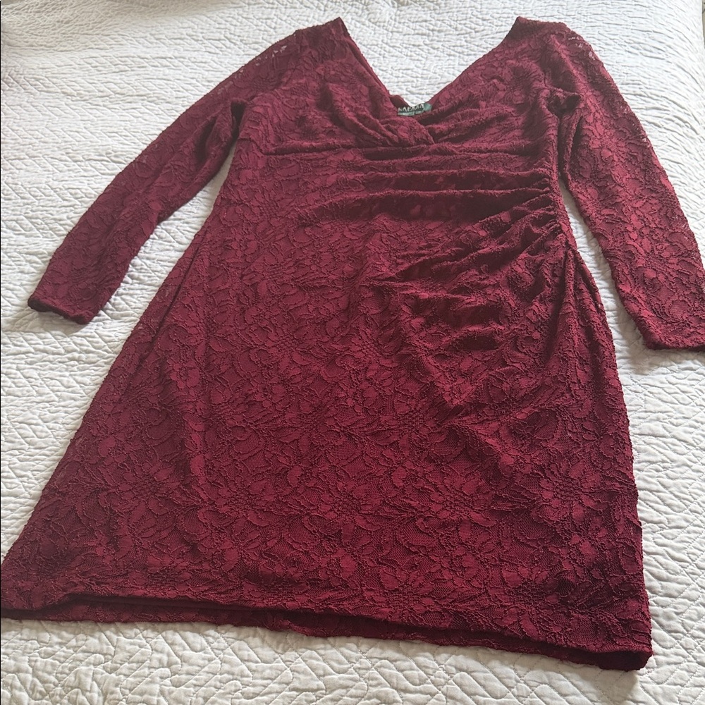 Women Ralph LaurenElegant Burgundy Lace Dress Size 16